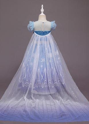 Платье принцессы эльзы с коротким рукавом и шлейфом, голубое3 фото
