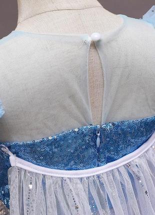 Платье принцессы эльзы с коротким рукавом и шлейфом, голубое5 фото
