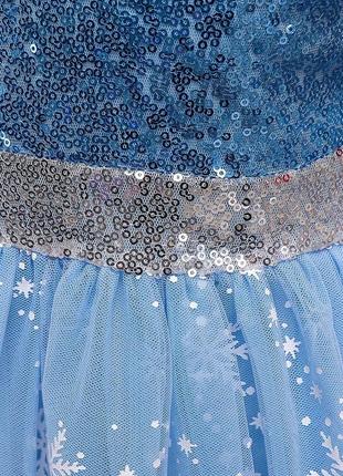 Платье принцессы эльзы с коротким рукавом и шлейфом, голубое7 фото