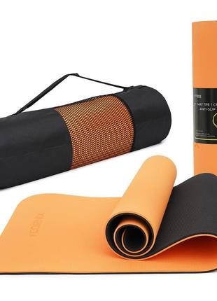 Коврик спортивный cornix tpe 183 x 61 x 1 cм для йоги и фитнеса xr-0091 orange/black poland