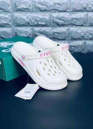 Crocs штанцы женские белые с розовыми надписями сабо размеры 36-42