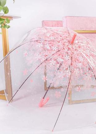 Детский зонт rst rst112a сакура pink трость механика от дождя прозрачный1 фото