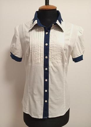 Блузка белая с синей отделкой.2 фото