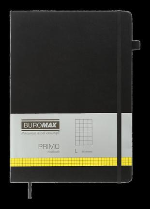 Тетрадь для записей buromax, 190*250 мм., 96 листов, клетка, штучна шкіра, чорний, primo (bm.292161-01)