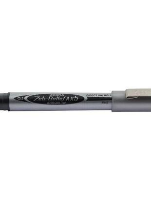 Ручка zebra ролер, 0,5 мм., срібний корпус, чёрная, (ax 5 b)
