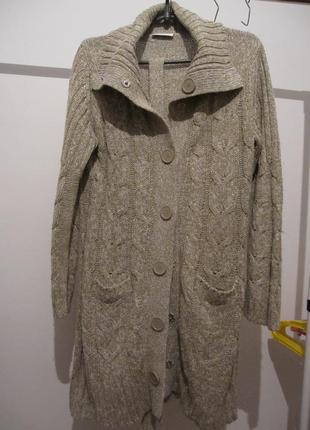 Кофта - туніка довга тепла до пов'язана світло коричнева з сірим