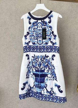 Платье в стиле d&amp;g прямое с принтом синяя розовая