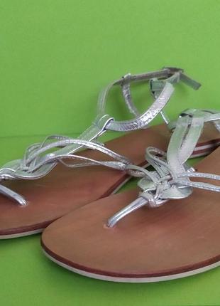 Кожаные серебристые босоножки вьетнамки сандалии, 415 фото