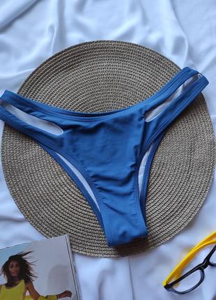 Стильні плавки жіночі плавки бікіні гладкі з розрізом сині роздільний купальник топ