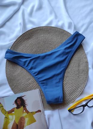 Стильные плавки женские синие плавки бикини гладкие с разреза и декоративны раздельный купальник топ3 фото