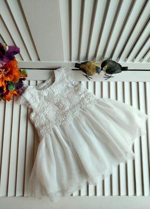 Нарядное белое кружевное фатиновое белое платье на девочку 6-9мес9 фото