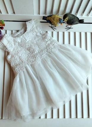 Нарядное белое кружевное фатиновое белое платье на девочку 6-9мес7 фото