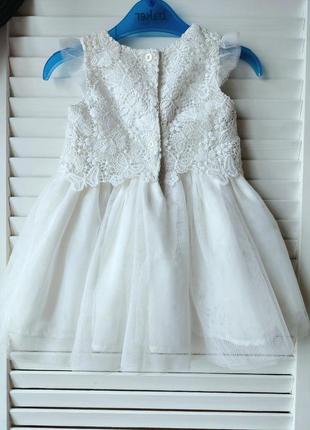 Нарядное белое кружевное фатиновое белое платье на девочку 6-9мес2 фото