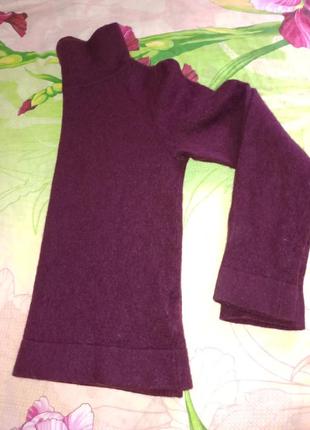 Вовняна шерсть + повітропроникна водолазка під горло светр кофта бордового кольору wool фірмова10 фото