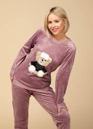 Піжама костюм домашній жіночий велюровий кофта зі штанами