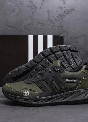 Кроссовки мужские кожаные adidas climacool olive-black