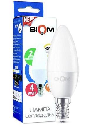 Светодиодная лампа свеча 4w e14 4500к c37 матовая biom bt-550