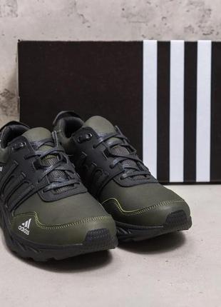 Шкіряні чоловічі кросівки adidas climacool olive-black