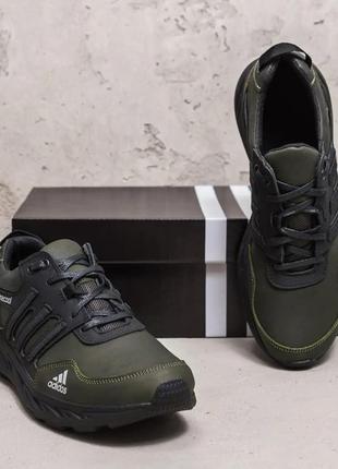 Кожаные мужские кроссовки adidas climacool olive-black3 фото