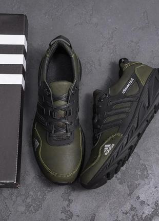 Кожаные мужские кроссовки adidas climacool olive-black6 фото