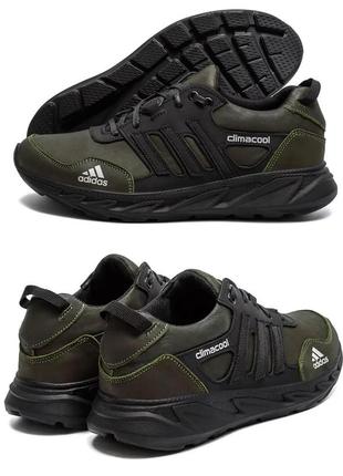 Кожаные мужские кроссовки adidas climacool olive-black10 фото