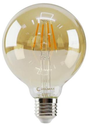 Led лампа velmax v-filament-amber-g95, 4w, e27, 2200k, 400lm