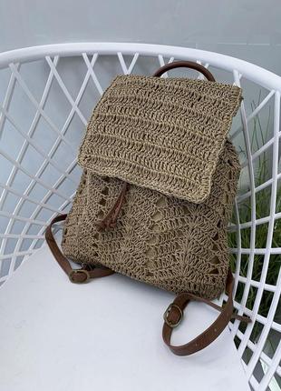Літній солом'яний рюкзак, солом'яний рюкзак на пляж, стильний плетений рюкзак
