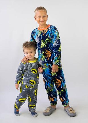 Теплая махровая пижама для мальчиков бэтмен, махровый комплект бэтмен велсофт