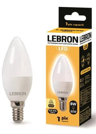 Led лампа lebron l-с37, 8w, е14, 3000k, 700lm