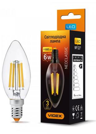 Led лампа videx filament c37f 6w e14 3000k