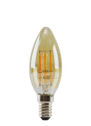 Led лампа velmax v-filament-amber-c37, 4w, e14, 2200k, 400lm