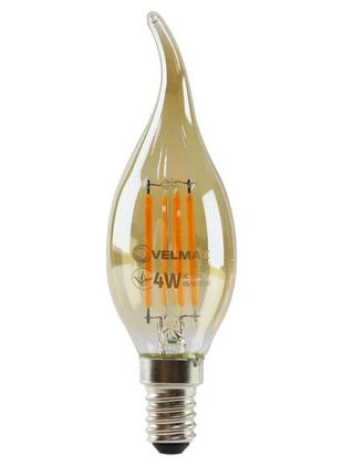 Led лампа velmax v-filament-amber-c37t, 4w, e14, 2200k, 400lm