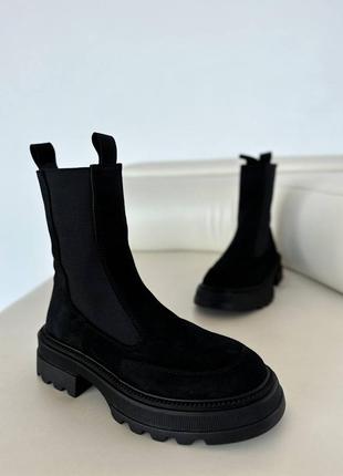 Стильные черные челси женские,чоботы, демисезон,зима, осенние, веселые, зимние, замшевые/замша-женская обувь2 фото