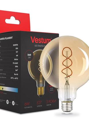 Филаментная лампа vestum "винтаж" golden twist g95 е27 6вт 220v 2500к 1-vs-2507