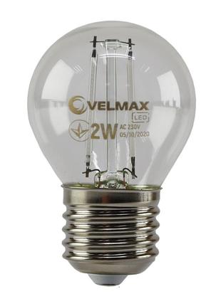 Led лампа velmax v-filament-g45, 2w, e27, синяя, 200lm