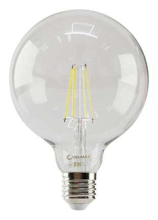 Led лампа velmax v-filament-g125, 8w, e27, 4100k, 800lm