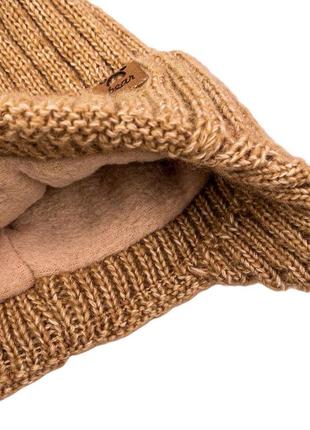Теплый зимний комплект шапка и хомут, зимняя теплая шапочка на завязках и хомут, вязаная шапочка с флисом4 фото