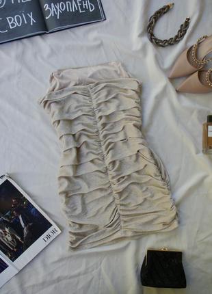 Актуальное коктельное платье с люрексом золота бюстье со сборками от shein2 фото