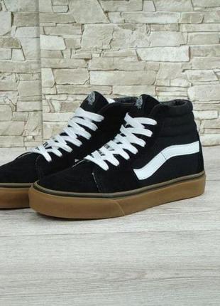 Високі чоловічі кеди vans sk-8 hi black white gum (ванс олд скул високі чорно-білі)42, 44,45.