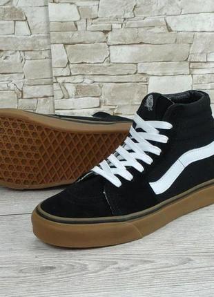 Высокие мужские кеды vans sk-8 hi black white gum (ванс олд скул высокие черно-белые)42,44,45.2 фото