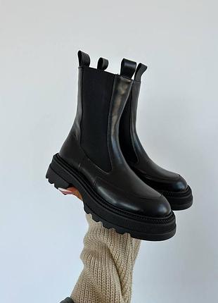 Трендовые черные челси женские,чоботы, деми,зима,осенни, веселые, зимние, кожаные/кожа-женская обувь