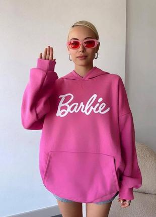 Базовий теплий худі оверсайз з трендовим написом «barbie»💗