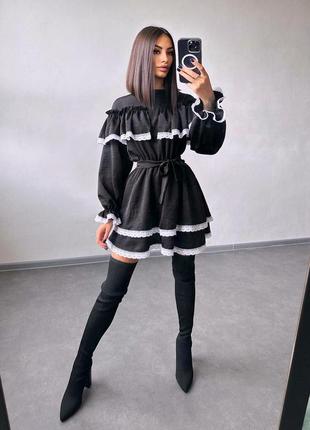 Пышная мини-платье с воланами в черном цвете6 фото