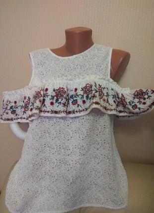 Блуза блузка футболка туника вышивка оборка спущенны плечи