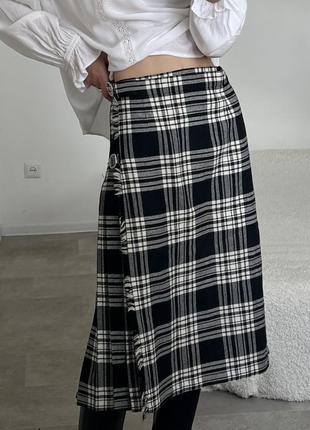 Шерстяная миди шотландская юбка на запах8 фото