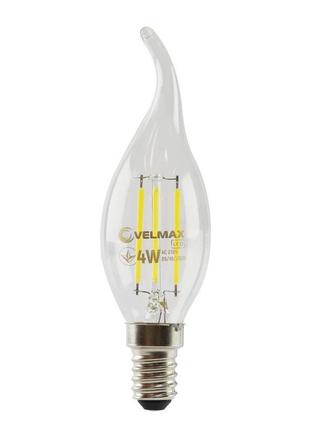 Led лампа velmax v-filament-c37t, 4w, e14, 4100k, 400lm