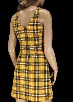 Брендовое желтое платье-сарафан мини в клеточку "new look" на пуговицах. размер uk 6/eur34.8 фото