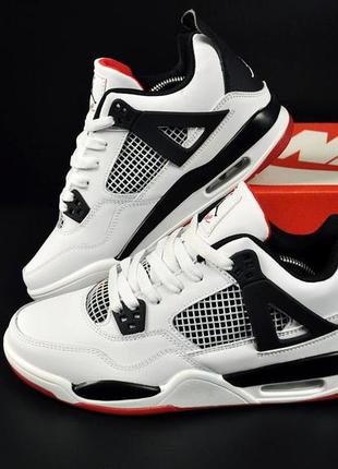 Кросівки чоловічі nike air jordan retro 4 white & black & red