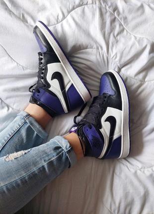 Мужские кроссовки nike air jordan retro 1 black violet white