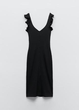 Zara размер s черный сарафан меди в рубчик, новый с биркой! с воланами6 фото